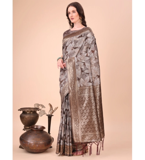 Women's Cotton Printed Saree With Unstitched Blouse 5.5Mtr (Brown)
