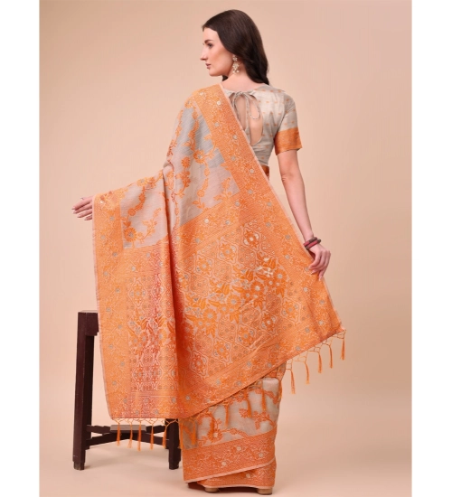 Women's Cotton Printed Saree With Unstitched Blouse 5.5Mtr (Orange)