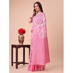 Women's Cotton Printed Saree With Unstitched Blouse 5.5Mtr (Pink)