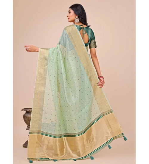 Women's Organza Printed Saree With Unstitched Blouse 5.5Mtr (Olive Green)
