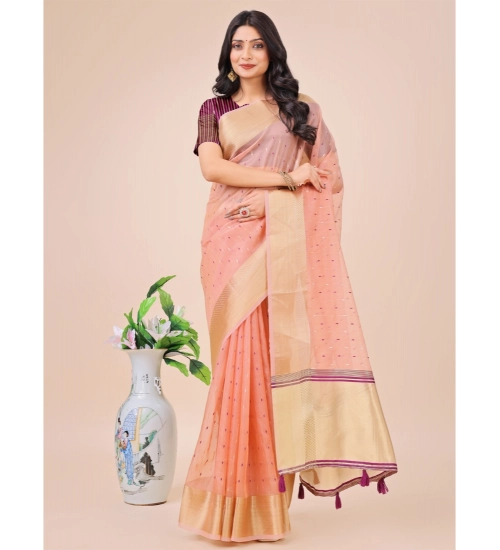 Women's Organza Printed Saree With Unstitched Blouse 5.5Mtr (Light Pink)