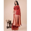 Women's Linen Cotton Printed Saree With Unstitched Blouse 5.5Mtr (Red) Women's Linen Cotton Printed Saree With Unstitched Blouse 5.5Mtr (Red)