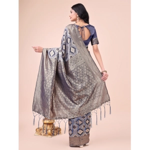 Generic Women's Cotton Printed Saree With Unstitched Blouse 5.5Mtr (Navy Blue)