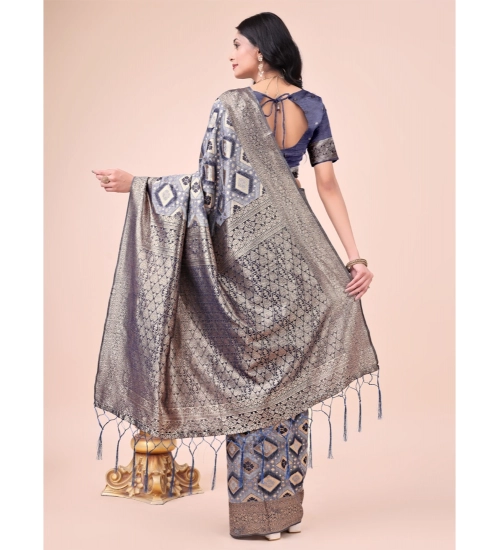 Women's Cotton Printed Saree With Unstitched Blouse 5.5Mtr (Navy Blue)