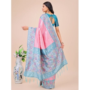 Generic Women's Lichi Silk Printed Saree With Unstitched Blouse 5.5Mtr (Pink)