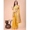 Women's Linen Cotton Printed Saree With Unstitched Blouse 5.5Mtr (Yellow) Women's Linen Cotton Printed Saree With Unstitched Blouse 5.5Mtr (Yellow)