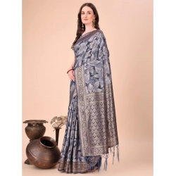 Women's Cotton Printed Saree With Unstitched Blouse 5.5Mtr (Navy Blue)