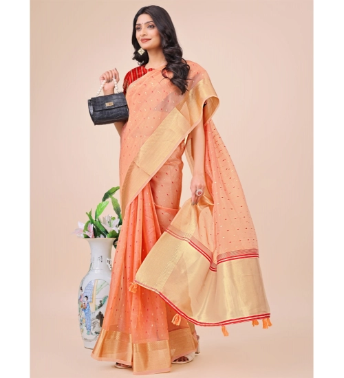 Women's Organza Printed Saree With Unstitched Blouse 5.5Mtr (Peach)