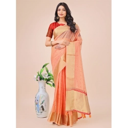 Women's Organza Printed Saree With Unstitched Blouse 5.5Mtr (Peach)