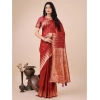 Women's Linen Cotton Printed Saree With Unstitched Blouse 5.5Mtr (Red) Women's Linen Cotton Printed Saree With Unstitched Blouse 5.5Mtr (Red)