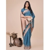 Women's Linen Cotton Printed Saree With Unstitched Blouse 5.5Mtr (Blue) Women's Linen Cotton Printed Saree With Unstitched Blouse 5.5Mtr (Blue)
