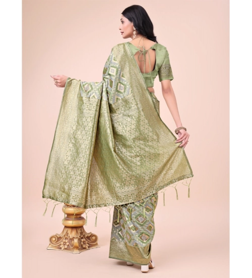 Women's Cotton Printed Saree With Unstitched Blouse 5.5Mtr (Mhendi Green)