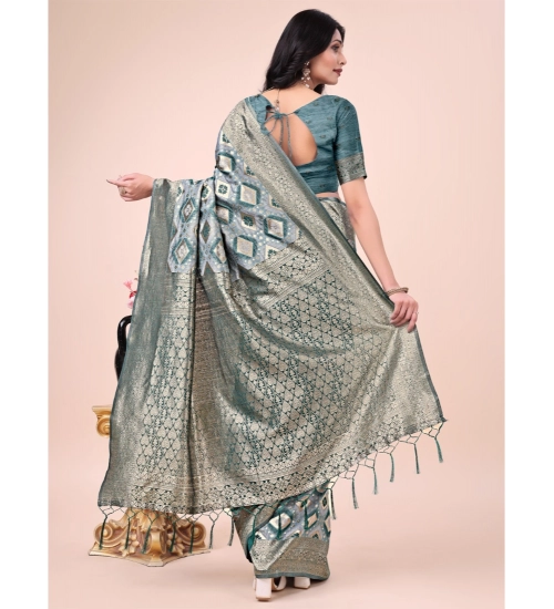 Women's Cotton Printed Saree With Unstitched Blouse 5.5Mtr (Green)