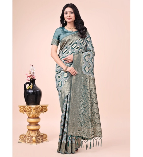 Women's Cotton Printed Saree With Unstitched Blouse 5.5Mtr (Green)
