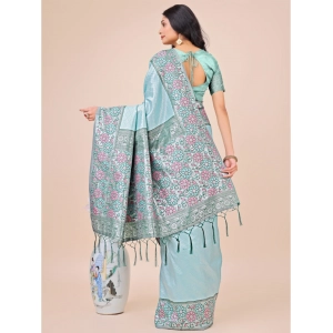 Generic Women's Lichi Silk Printed Saree With Unstitched Blouse 5.5Mtr (Teal)