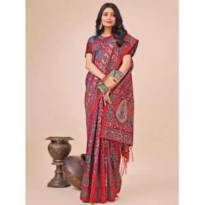 Generic Women's Cotton Printed Saree With Unstitched Blouse 5.5Mtr (Red)