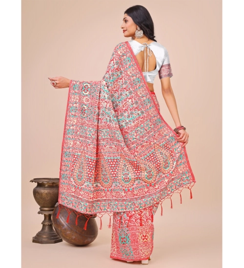 Women's Cotton Printed Saree With Unstitched Blouse 5.5Mtr (White)