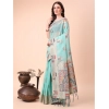 Women's Linen Cotton Printed Saree With Unstitched Blouse 5.5Mtr (Sky Blue) Women's Linen Cotton Printed Saree With Unstitched Blouse 5.5Mtr (Sky Blue)