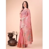 Women's Linen Cotton Printed Saree With Unstitched Blouse 5.5Mtr (Pink) Women's Linen Cotton Printed Saree With Unstitched Blouse 5.5Mtr (Pink)