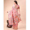 Women's Linen Cotton Printed Saree With Unstitched Blouse 5.5Mtr (Pink) Women's Linen Cotton Printed Saree With Unstitched Blouse 5.5Mtr (Pink)