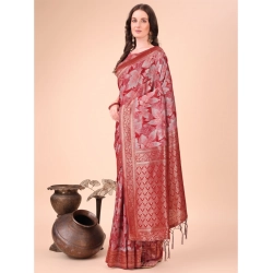 Women's Cotton Printed Saree With Unstitched Blouse 5.5Mtr (Red)