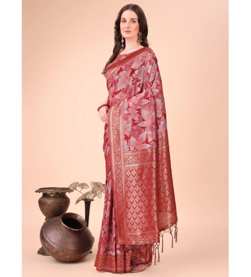 Women's Cotton Printed Saree With Unstitched Blouse 5.5Mtr (Red)