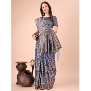 Generic Women's Cotton Printed Saree With Unstitched Blouse 5.5Mtr (Navy Blue)