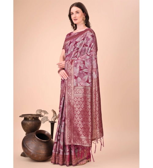 Women's Cotton Printed Saree With Unstitched Blouse 5.5Mtr (Magenta)