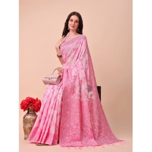 Generic Women's Cotton Printed Saree With Unstitched Blouse 5.5Mtr (Pink)