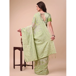 Generic Women's Cotton Printed Saree With Unstitched Blouse 5.5Mtr (Light Green)