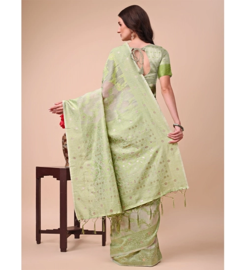 Women's Cotton Printed Saree With Unstitched Blouse 5.5Mtr (Light Green)