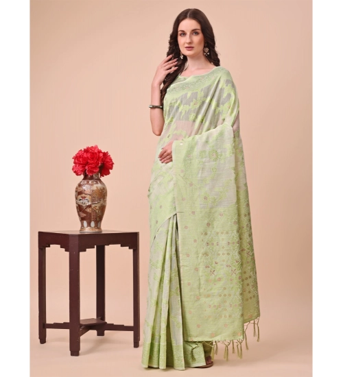 Women's Cotton Printed Saree With Unstitched Blouse 5.5Mtr (Light Green)