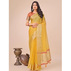 Women's Organza Printed Saree With Unstitched Blouse 5.5Mtr (Yellow)