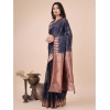 Women's Linen Cotton Printed Saree With Unstitched Blouse 5.5Mtr (Navy Blue) Women's Linen Cotton Printed Saree With Unstitched Blouse 5.5Mtr (Navy Blue)