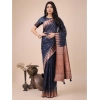 Women's Linen Cotton Printed Saree With Unstitched Blouse 5.5Mtr (Navy Blue) Women's Linen Cotton Printed Saree With Unstitched Blouse 5.5Mtr (Navy Blue)