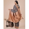 Women's Linen Cotton Printed Saree With Unstitched Blouse 5.5Mtr (Grey)