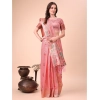 Women's Linen Cotton Printed Saree With Unstitched Blouse 5.5Mtr (Pink) Women's Linen Cotton Printed Saree With Unstitched Blouse 5.5Mtr (Pink)