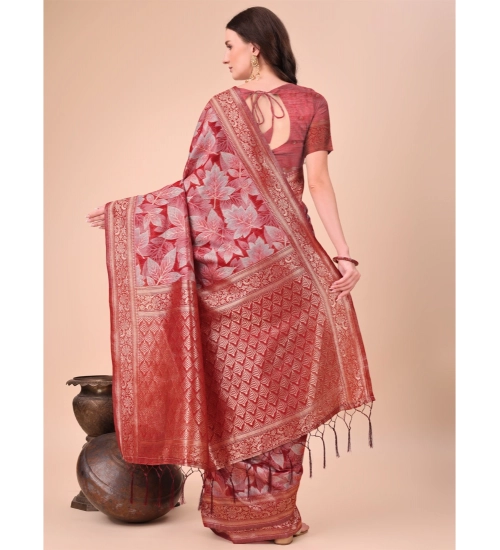 Women's Cotton Printed Saree With Unstitched Blouse 5.5Mtr (Red)