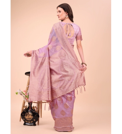 Women's Cotton Printed Saree With Unstitched Blouse 5.5Mtr (Light Pink)