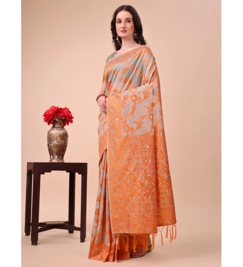 Women's Cotton Printed Saree With Unstitched Blouse 5.5Mtr (Orange)