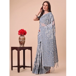 Women's Cotton Printed Saree With Unstitched Blouse 5.5Mtr (Grey)