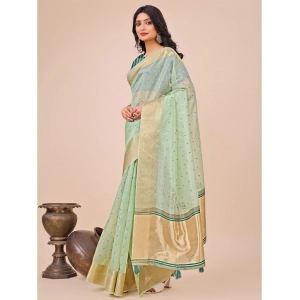 Generic Women's Organza Printed Saree With Unstitched Blouse 5.5Mtr (Olive Green)
