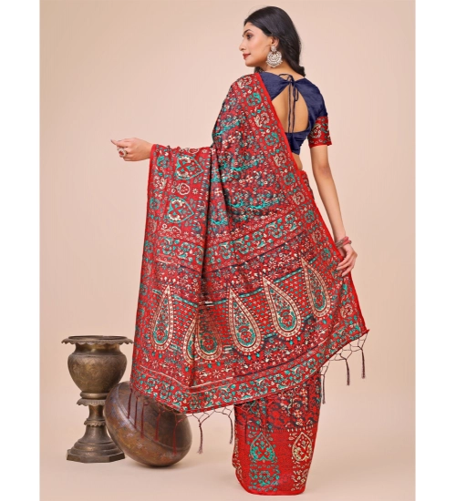 Women's Cotton Printed Saree With Unstitched Blouse 5.5Mtr (Pink)