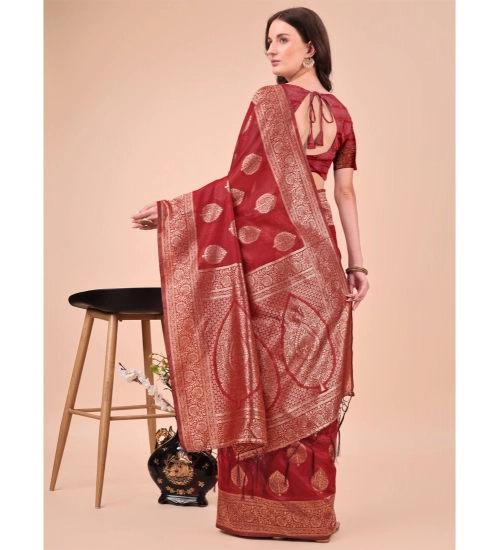 Women's Cotton Printed Saree With Unstitched Blouse 5.5Mtr (Maroon)
