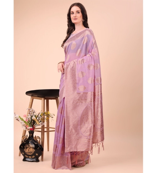 Women's Cotton Printed Saree With Unstitched Blouse 5.5Mtr (Light Pink)