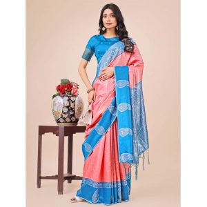 Generic Women's Lichi Silk Printed Saree With Unstitched Blouse 5.5Mtr (Peach)