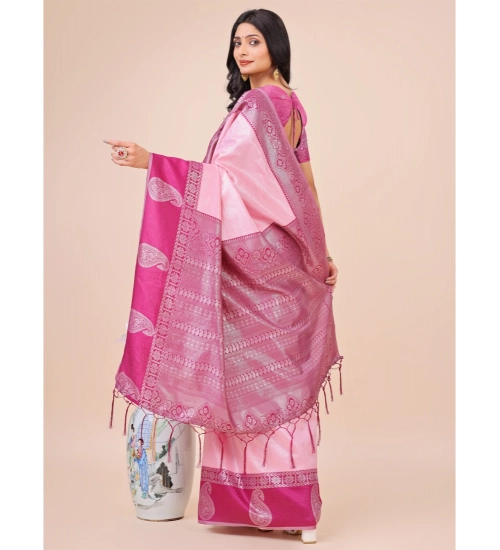 Women's Lichi Silk Printed Saree With Unstitched Blouse 5.5Mtr (Light Pink)