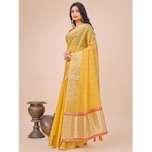Generic Women's Organza Printed Saree With Unstitched Blouse 5.5Mtr (Yellow)