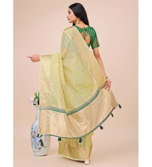 Women's Organza Printed Saree With Unstitched Blouse 5.5Mtr (Light Green)