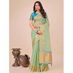 Women's Organza Printed Saree With Unstitched Blouse 5.5Mtr (Green)